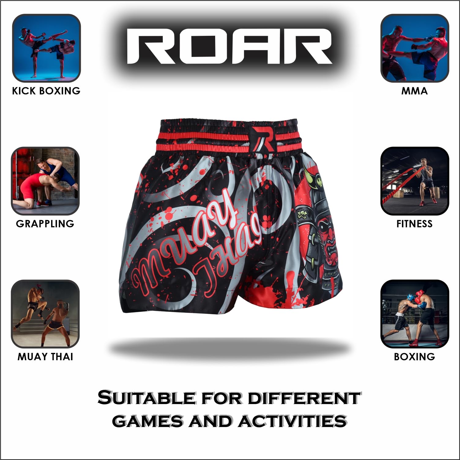 ROAR-INT Muay Thai Shorts MMA Gym Boxing Fighting Trunks Kick Martial Arts Gear - Image 6
